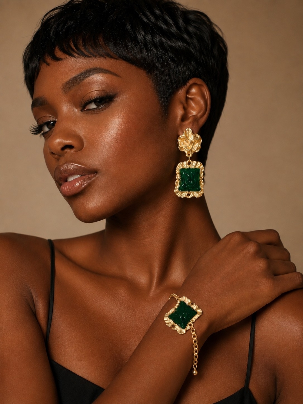 Monet Gold-Tone Drop Earrings with Emerald Green Stones and Matching Bracelet 🤑